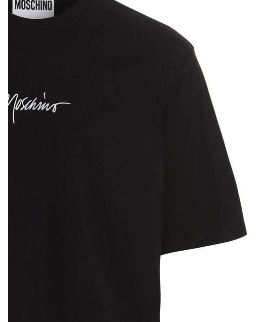 Moschino Black Logo Embroidered Crewneck T-Shirt for men