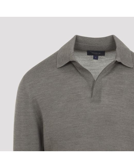Sease Gray Lasca Knit Long-Sleeve Polo Shirt for men
