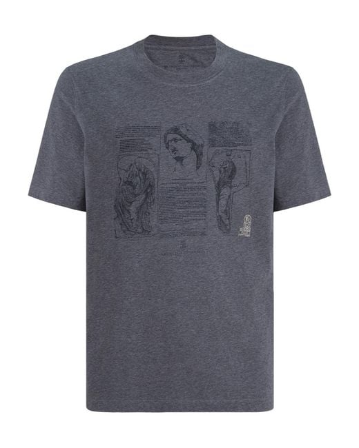 Brunello Cucinelli Gray Graphic Printed Crewneck T-Shirt for men
