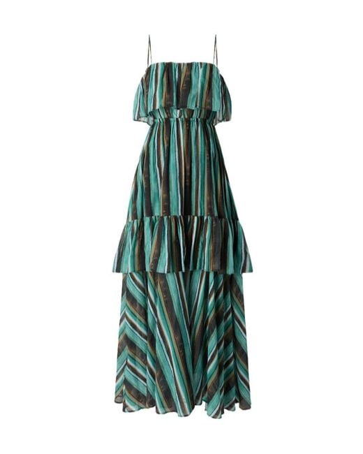 Pinko Green Brushed Striped Printed Long Muslin Dress