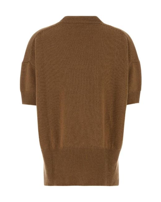 Jil Sander Brown Short-Sleeved Knitted Top