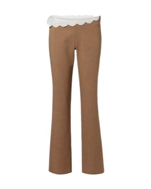 Magda Butrym Brown Lace-Trimmed Wool Straight Pants