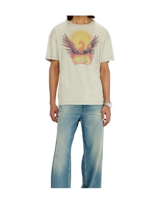 DIESEL White Phoenix-Print Cotton T-Shirt for men