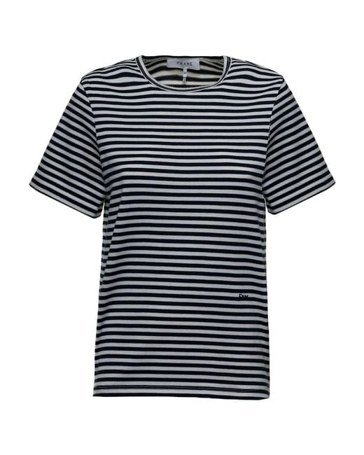 FRAME Black Striped Round-Necked T-Shirt