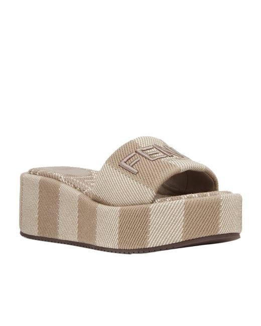 Fendi Multicolor Sunshine Denim-Effect Jacquard Platform Slides