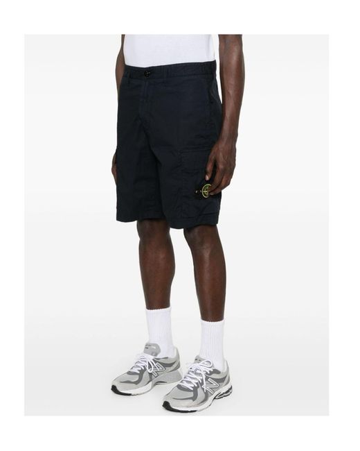 Stone Island Black Cargo Bermuda Shorts for men