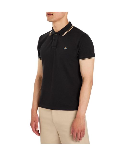 Vivienne Westwood Black Logo-Embroidered Piqué Cotton Polo Shirt for men