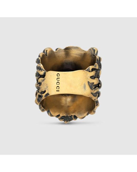 Gucci White Ring With Lion Head