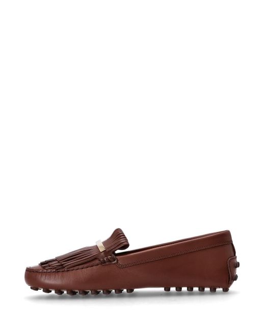 Tod's Brown Fringe-Detail Leather Loafers