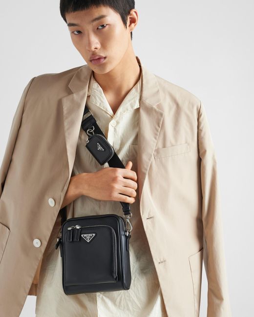 Prada Black Leather Shoulder Bag With Pouch for men