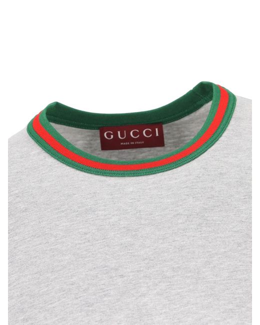 Gucci White Crew Neck T-Shirt Featuring Web Ribbon for men