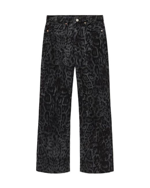 AllSaints Black Blake Wide Leg Leopard Print Jeans