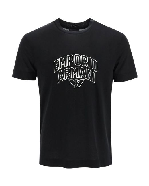 Emporio Armani Black Logo-Print Lyocell-Cotton T-Shirt for men