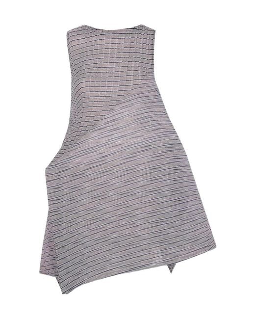 Issey Miyake Gray Striped Asymmetric Dress