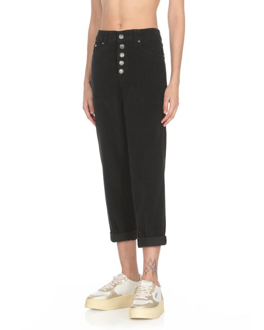 Dondup Black Button-Embellished Corduroy Trousers