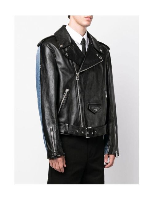 McQueen Black Panelled Biker Jacket for men