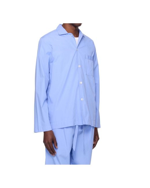 Tekla Blue Poplin Pajama Shirt for men