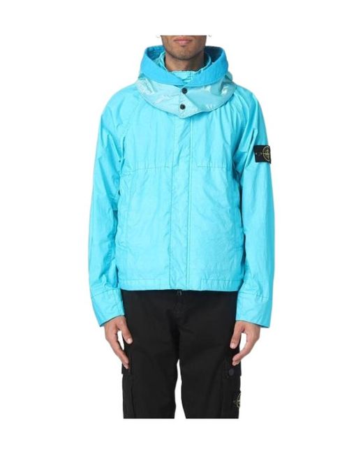 Stone Island Blue Logo Patch Zipped Jacket for men