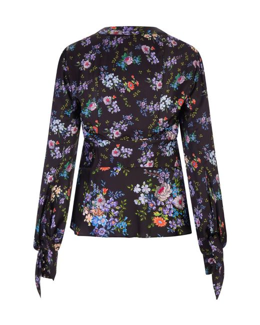 Rabanne Blue Floral Printed V-Neck Blouse