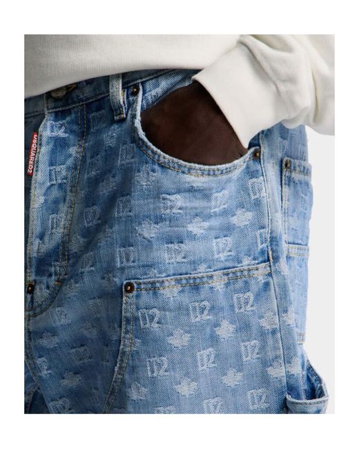 DSquared² Blue Light Wash Baggy Carpenter Jeans for men