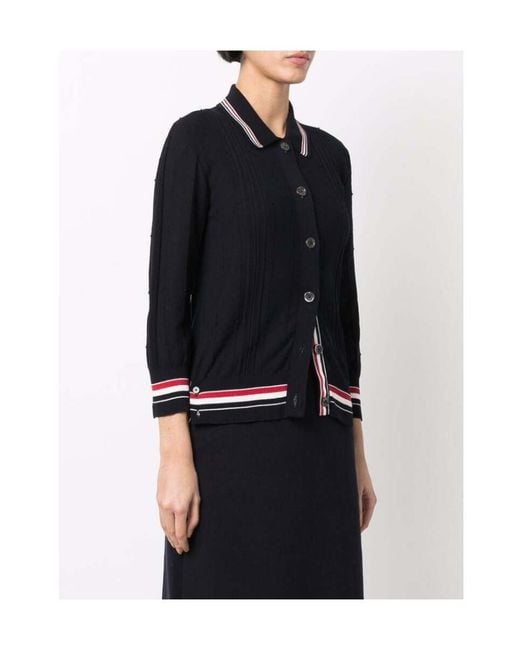 Thom Browne Blue Rwb Stripe Trim Polo Top