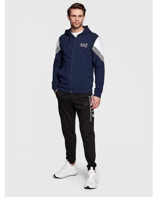 EA7 Blue Logo Hooded Casual Coat for men