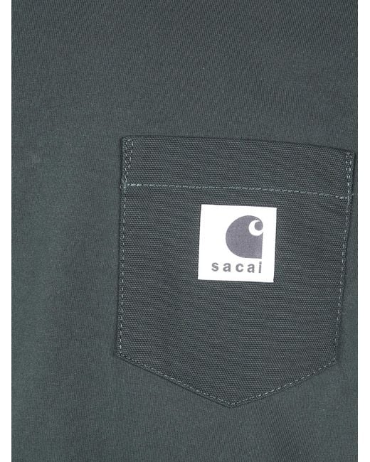 Sacai Gray X Carhartt Wip Logo Patch Crewneck T-Shirt for men