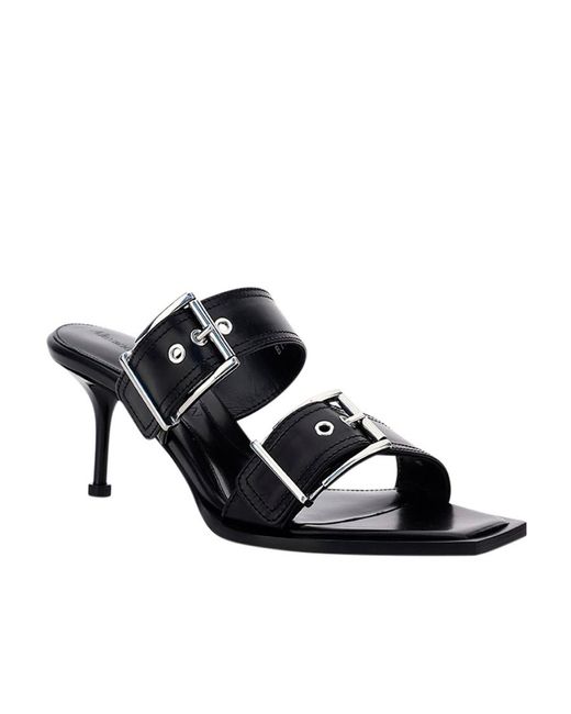 McQueen Black Buckle Detailed Sandals