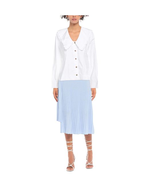 Ganni White Solid Long Sleeve Shirt