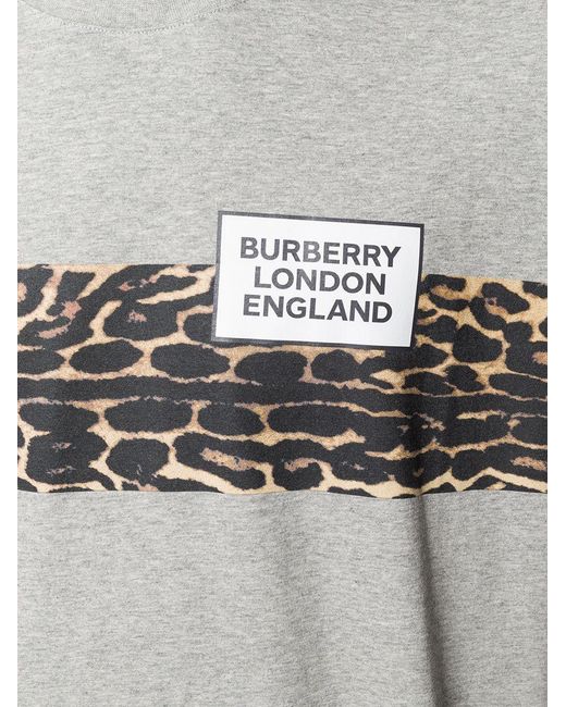 Burberry Gray Logo Leopard Print T-Shirt for men