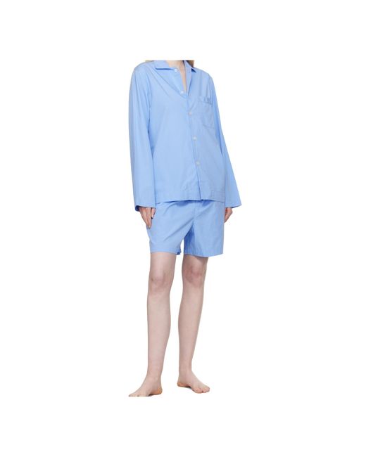 Tekla Blue Poplin Pajama Shirt for men