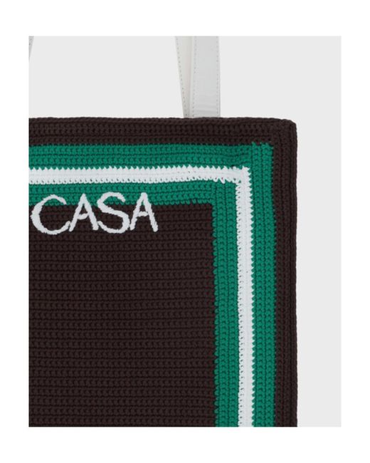 Casablanca Green Logo-Embroidered Crochet-Knit Top Handle Bag