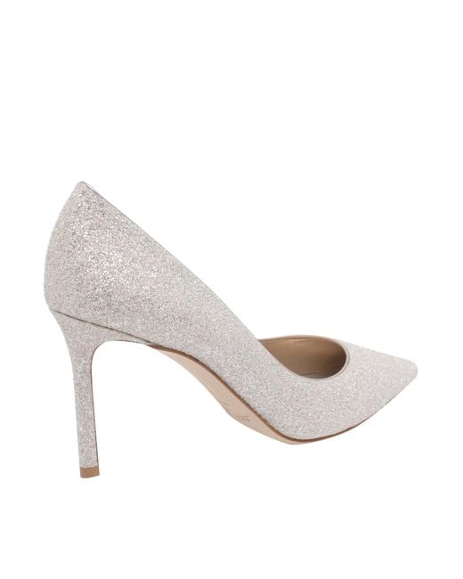 Jimmy Choo White Romy 85 Glitter Pointy Toe Pumps
