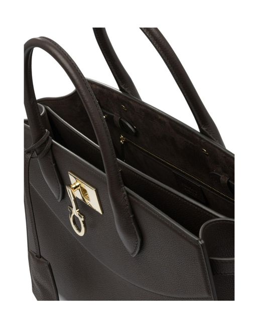 Ferragamo Black Double Handle Tote Bag