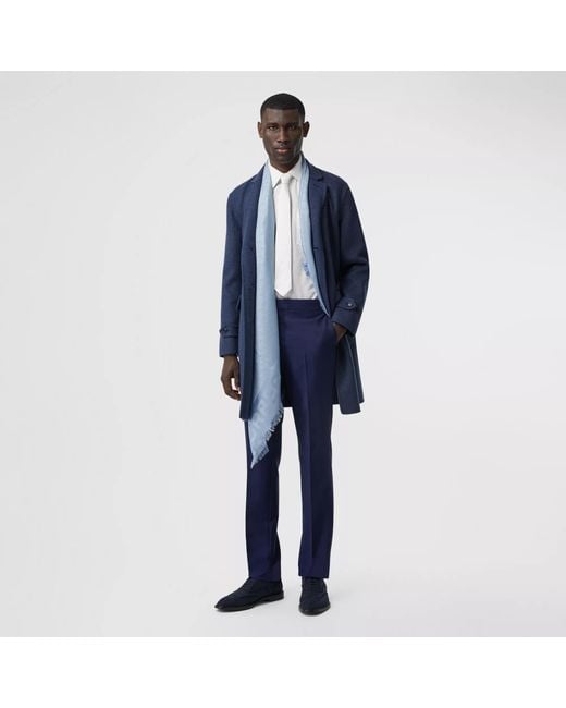 Burberry Blue Silk And Wool Blended Jacquard Scarf for men