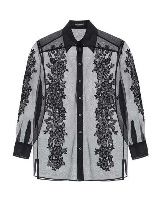 Dolce & Gabbana Black Lace-Detailed Long Sleeved Shirt
