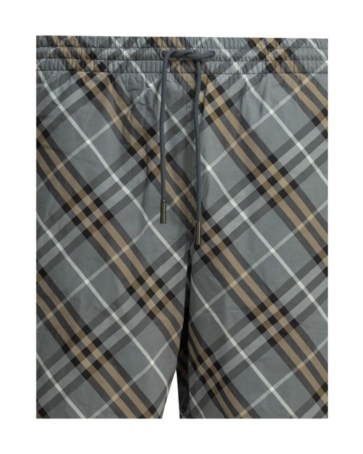 Burberry Gray Check Beach Nylon Shorts for men