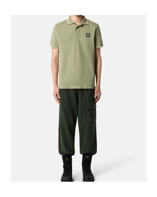 Stone Island Green Logo Patch Buttoned Polo Shirt for men