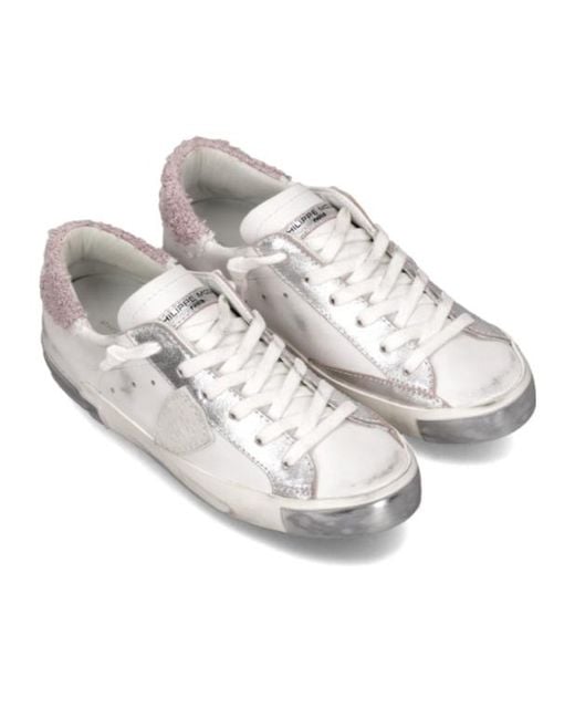 Philippe Model White Logo Embroidered Sneakers