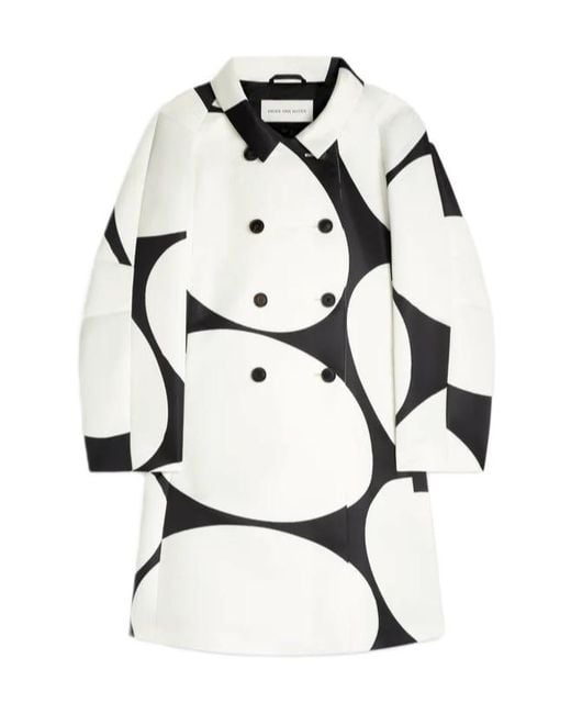 Dries Van Noten White Double-Breasted Printed Coat