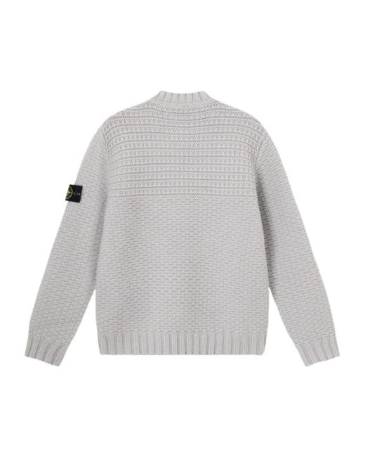 Stone Island Gray Mock Neck Sweater With Wide Ribbed Trims for men