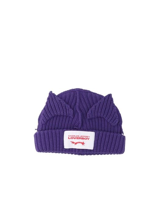 charlesjeffreyloverboy Purple Ears Beanie for men