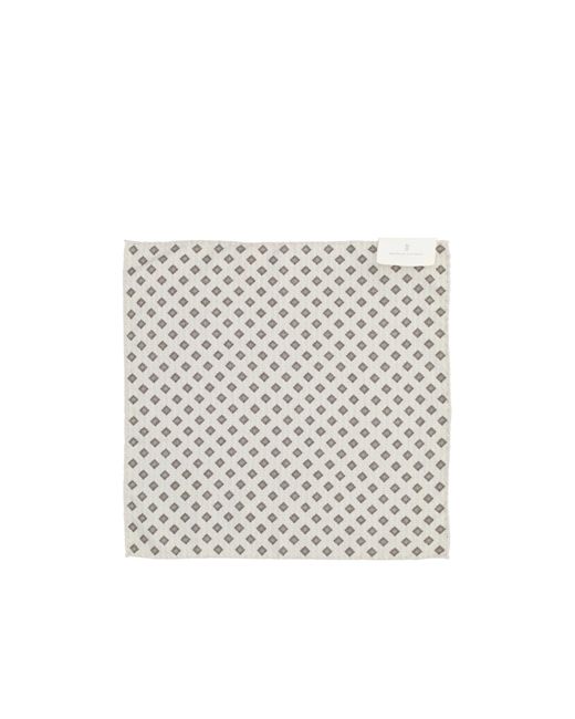 Brunello Cucinelli White Geometric-Pattern Silk Pocket Square for men
