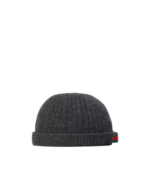 Gucci Gray Rib Knit Wool Hat for men