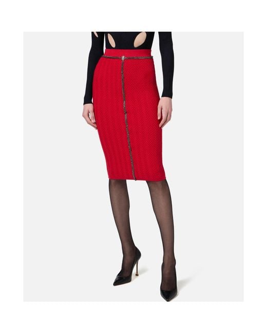 Elisabetta Franchi Red Chained Midi Skirt