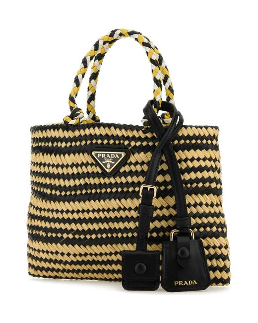 Prada Multicolor Twotone Raffia Handbag