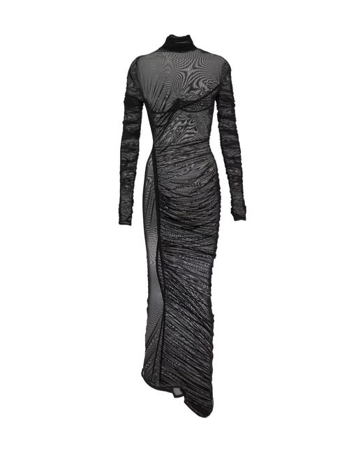 Mugler Black Pleated Perspective Dress