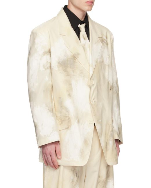 Yohji Yamamoto White Abstract Printed Blazer for men