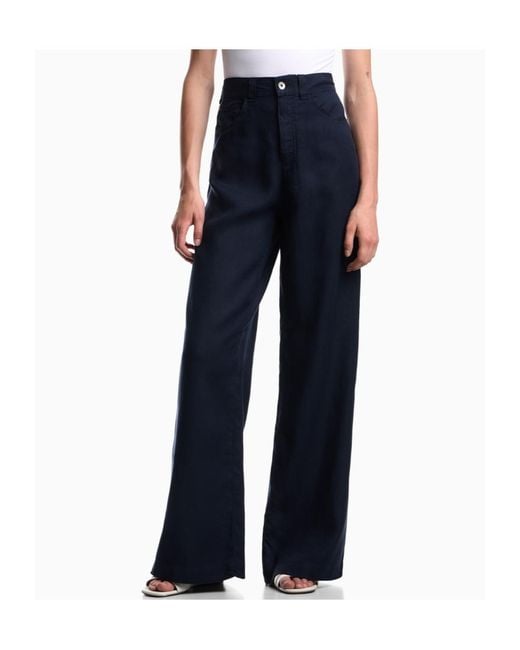 Emporio Armani Blue Wide-Leg Linen Trousers