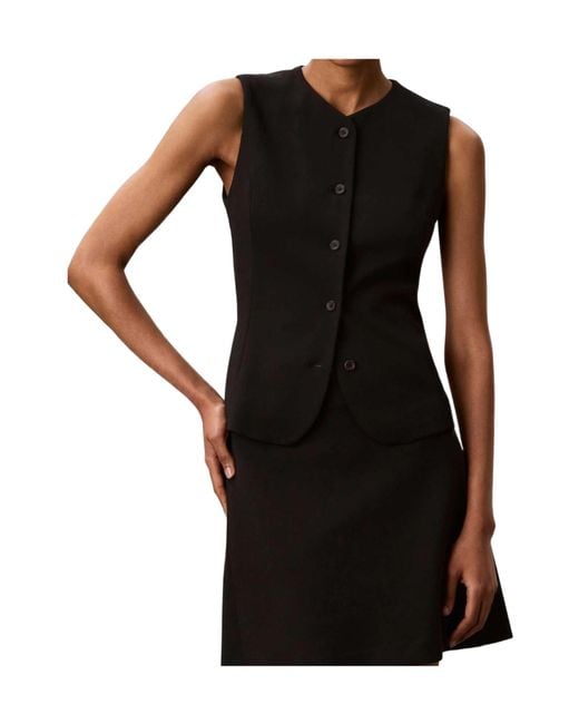 Calvin Klein Black Buttoned Sleeveless Top
